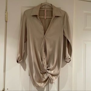 Tan silk  Bailey 44 cross front blouse